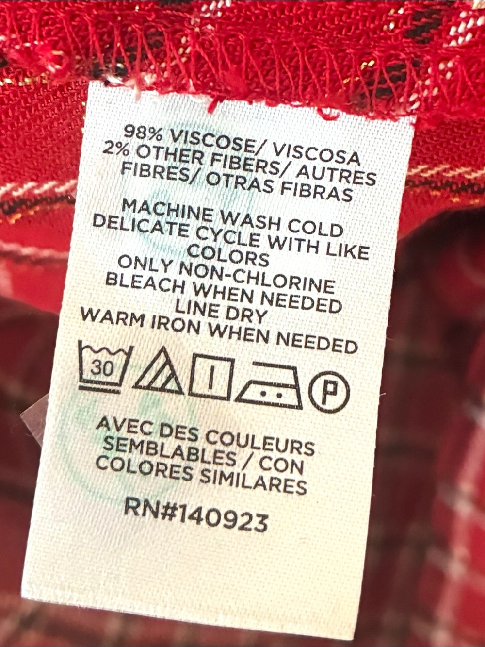 Ann Taylor LOFT Sz SMALL Red Plaid Metallic Gold Long-Sleeve Peasant Blouse Top - Picture 5 of 7